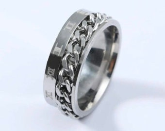 Roman Numerals Spinning Mens Ring