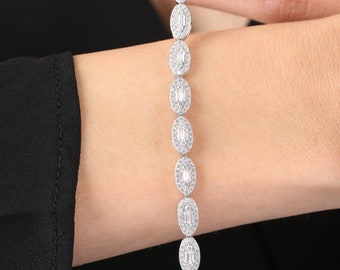 Baguette Elegance 925 Sterling Silver Bracelet - Diamond CZ Baguette Bracelet - Gift for Her, Christmas Gift- Bridal Gift- Wedding Jewelry