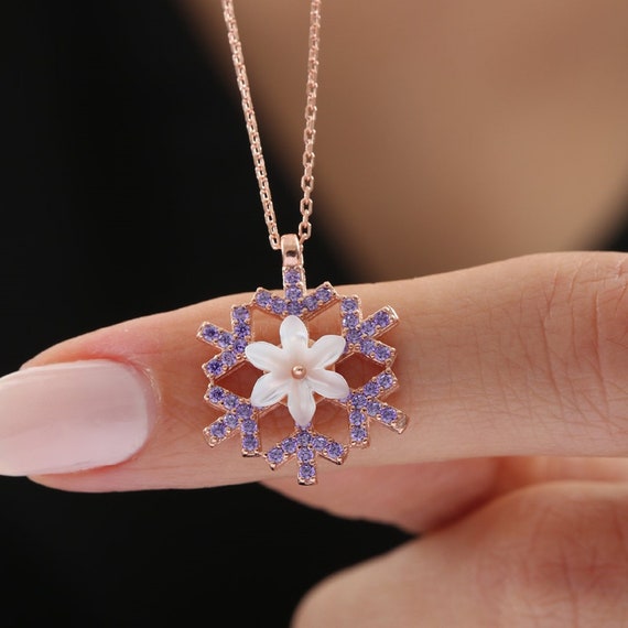 Gemstone Flower Pendant Necklace Sterling Silver Dainty -  Israel
