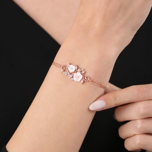 Magnolia Flower Garden of Love Rose Color Flowers 925 Sterling Silver Bracelet - Bridal Gift For Bridesmaid - Gift for Her