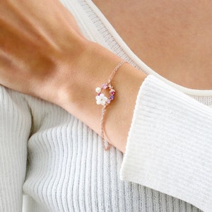 Soft Magnolia Flower 925 Sterling Silver Bracelet - Colorful - Rose & White Gold - Minimalist Flower Accessories - Fine Jewelry For Women