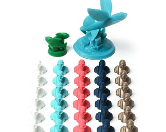 Finspan Complete Token Set – First Player, Weekly Tracker & Diver Player Tokens – 32 pcs