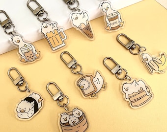 Duck Acrylic Keychains | Duck Keychain | Ducks Boba Tea Bubble Tea Beer Booze Dumplings Ice Cream Coffee Sushi Pancakes Banana Bread
