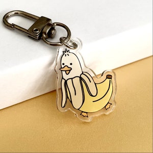 Duck Acrylic Keychain with Carabiner Cute Duck in Banana Gifts for Banana Lovers Acrylic Keychain for Duck Lovers Cute Banana Artwork