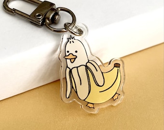 Duck Acrylic Keychain with Carabiner Cute Duck in Banana Gifts for Banana Lovers Acrylic Keychain for Duck Lovers Cute Banana Artwork