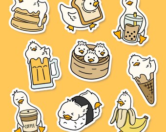 Duck Sticker | Duck Vinyl Stickers | Ducks Boba Tea Bubble Tea Beer Booze Dumplings Ice Cream Coffee Sushi Pancakes Banana Bread