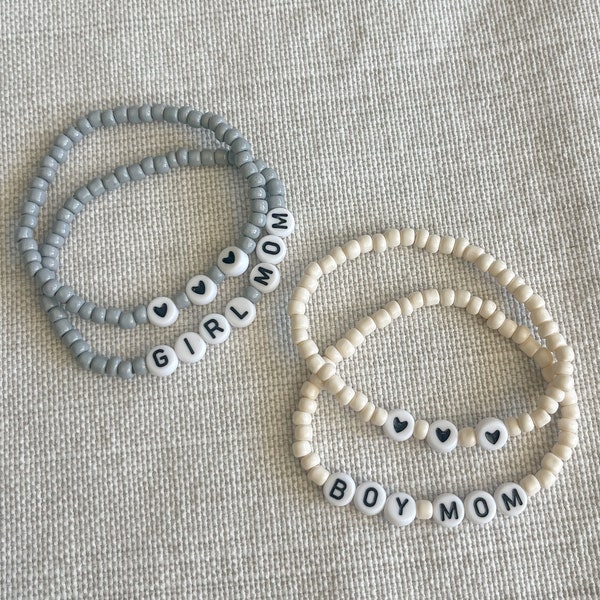 Mom bracelet sets , Handmade beaded bracelet , boy mom, girl mom, minimalist , neutral color jewelry , gift for her