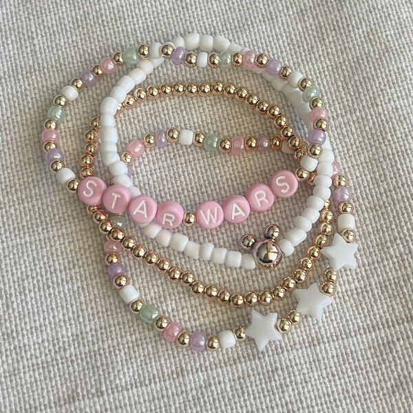 Pink pastel Galaxy bracelets , Handmade beaded bracelet , Magical accessories , stars , gifts for her