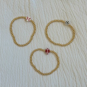 Sports mom gold bracelet , Handmade beaded bracelet , Baseball bracelet, football bracelet , soccer bracelet