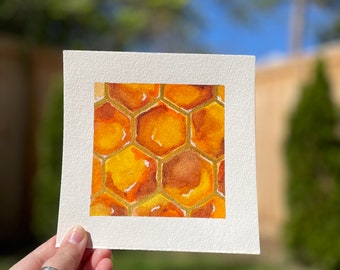 Iridescent Honeycomb watercolor painting | 6”x6”