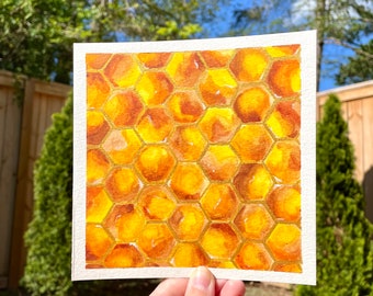 Iridescent Honeycomb watercolor painting | 6”x6”