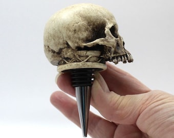 Jawless Skull Wine Bottle Stopper, Anatomically Correct Skull Bottle Stopper, Scaled Down Scan of Human Skull Bottle Stopper, Gothic Gift