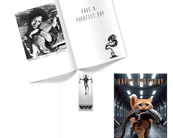 Xenomorph Alien Birthday Card: Sci-Fi Art - Includes Jonesy Keyring Option