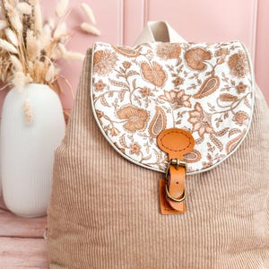 Sac à dos personnalisable crèche et maternelle en velours côtelé beige bohème indien pour enfants