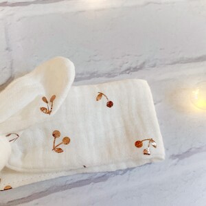 Baby girl and mom hairbands White Cherries in double cotton gauze