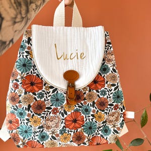 Sac à dos personnalisable crèche et maternelle en velours côtelé floral pour enfants