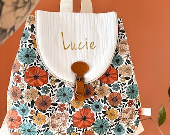 Customizable floral corduroy backpack for nursery and preschool children