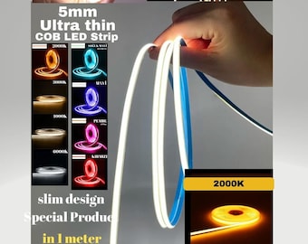 5 meter, 5 mm Ultra Thin COB Strip Led,  384 led/1 Meter, Strip Led, Neon Led, Decor