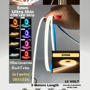 Led 1 Meter 5 Meter, 5 Mm Ultra Thin COB Strip Led, 384 Led/1 Meter, Strip Led ...