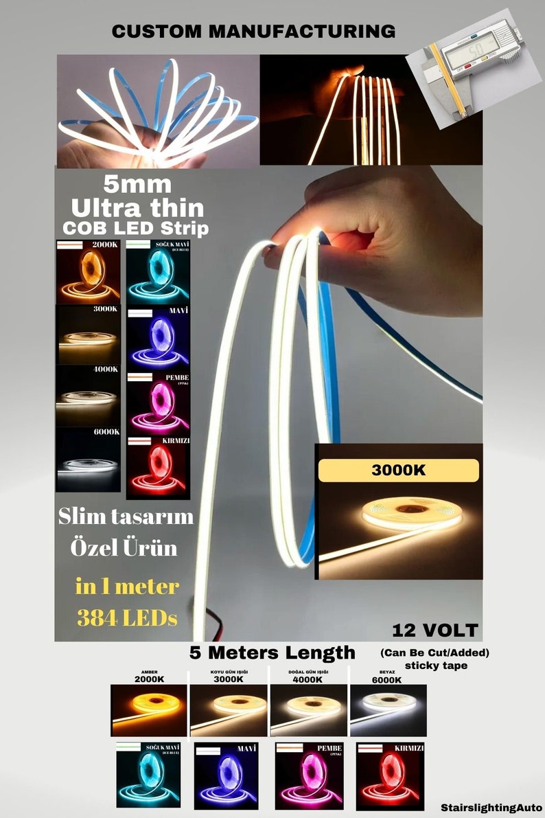 5 Meter, 5 Mm Ultra Thin COB Strip Led, 384 Led/1 Meter, Strip Led ...