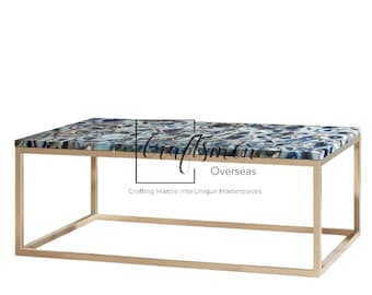 24"x48" Blue Agate Dining Table, Natural Agate Dining Table Top, Wild Agate Table, Botswana Agate Table, Agate Console Table