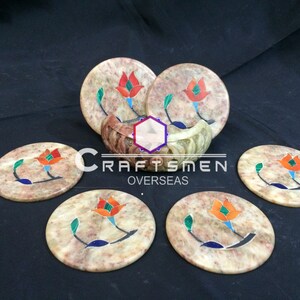 Tea coaster ,coaster set, soapstone coaster, hand made coaster, Home Decorative Table Decor Inlay Coaster Set with Holder