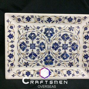Marble Inlay Tray. Handmade inlay work. Semi precious stones Inlay work Tray