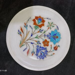 Marble Inlay Plate. Handmade inlay work. Semi precious stones Inlay work Plate
