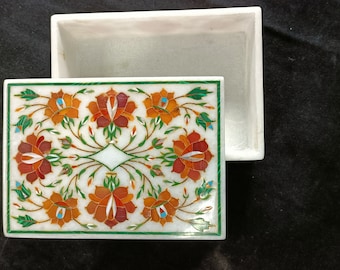 Marble Inlay (jewelry) Box. Marble Handmade box. Semi Precious Marble Box