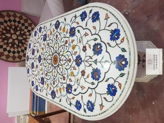 White marble inlay table tops deals
