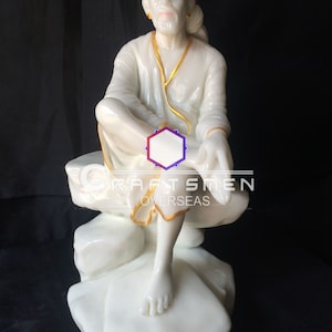 Shri Shirdi Sai Baba Statue Deity Idol Figurine Handmade Of White Poly Marble Religious Gift Home Temple Office Decor