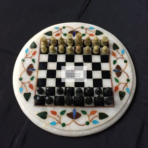 12&quot; Black and White  Marble Handmade Chess Set, with chess figures. Christmas Gifts.