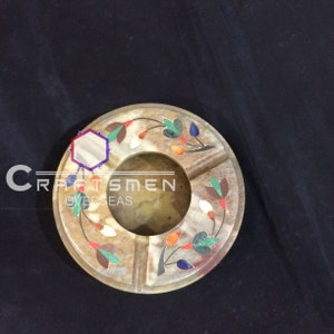 SOAPSTONE Inlay Ashtray Pietra Dura Semi Precious Stone Handmade Art Craft