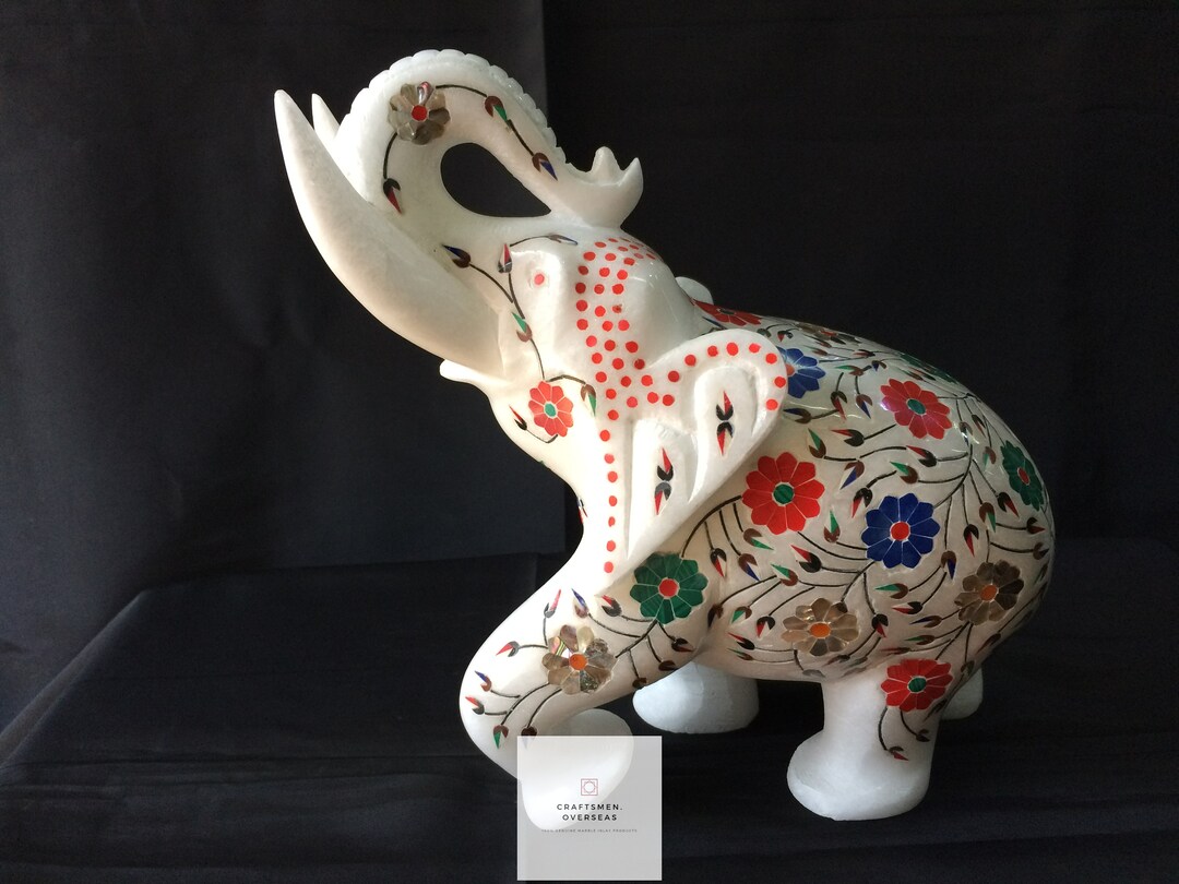 8 Decorative Marble Elephant Figurine Marble Inlay Stone Etsy