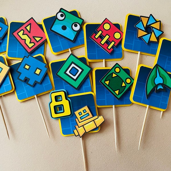 Geometry Dash Cupcake Toppers -Qty. 12