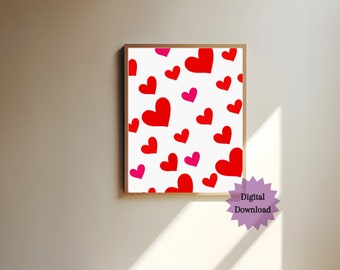 Valentines day printable poster red hearts wall art Valentine decor