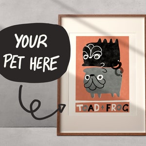 Custom pet portraits for dogs and cats | Digital download, Risograph print style, fun colourful pet commissions