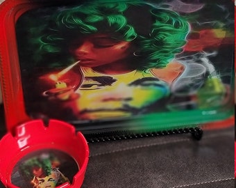 Serving/rolling tray Rasta girl