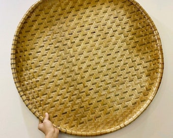 CHOSMO Bamboo Sieve Hand-Wove Bamboo Raft Round Dustpan DIY Decorative Plant for Fruit Bread Basket Kitchen Storage 