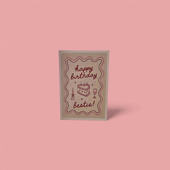 Retro Wavy Happy Birthday Card | Bestie Greeting Card