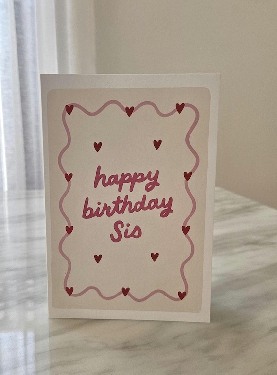 Retro Happy Birthday Card for Sister | Wavy Border