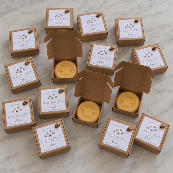 Personalised Bee Soap Favours – Boxed Baby Shower Favours with Custom Labels & Choice of Scent