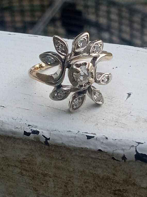 Antique 14 k white gold diamond cocktail ring