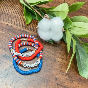 Buffalo Bills Bracelet | Custom Football Bracelet | Handmade polymer bead bracelet