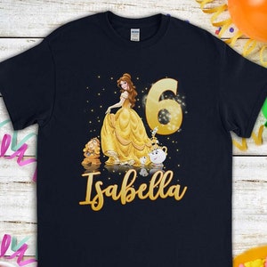 Belle Beauty and the Beast Disney Princess Birthday Gift Tshirt For Daughter, Funny Custom Name Family T-shirt For Men Women Kids Boys Girls
