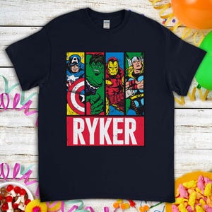 Avengers Vintage Comic Superhero Birthday Gift For Son Daughter Funny Custom Name Unisex Men Women Kids Boys Girls Toddler Infant T-Shirt