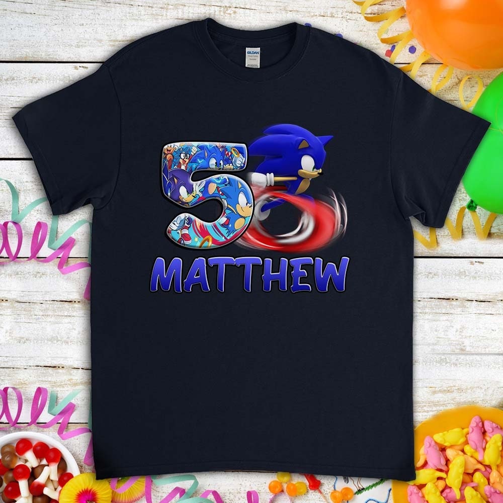 Custom Sonic Birthday Shirt Print Name And Age Png Design Classic T-Shirt -  TourBandTees