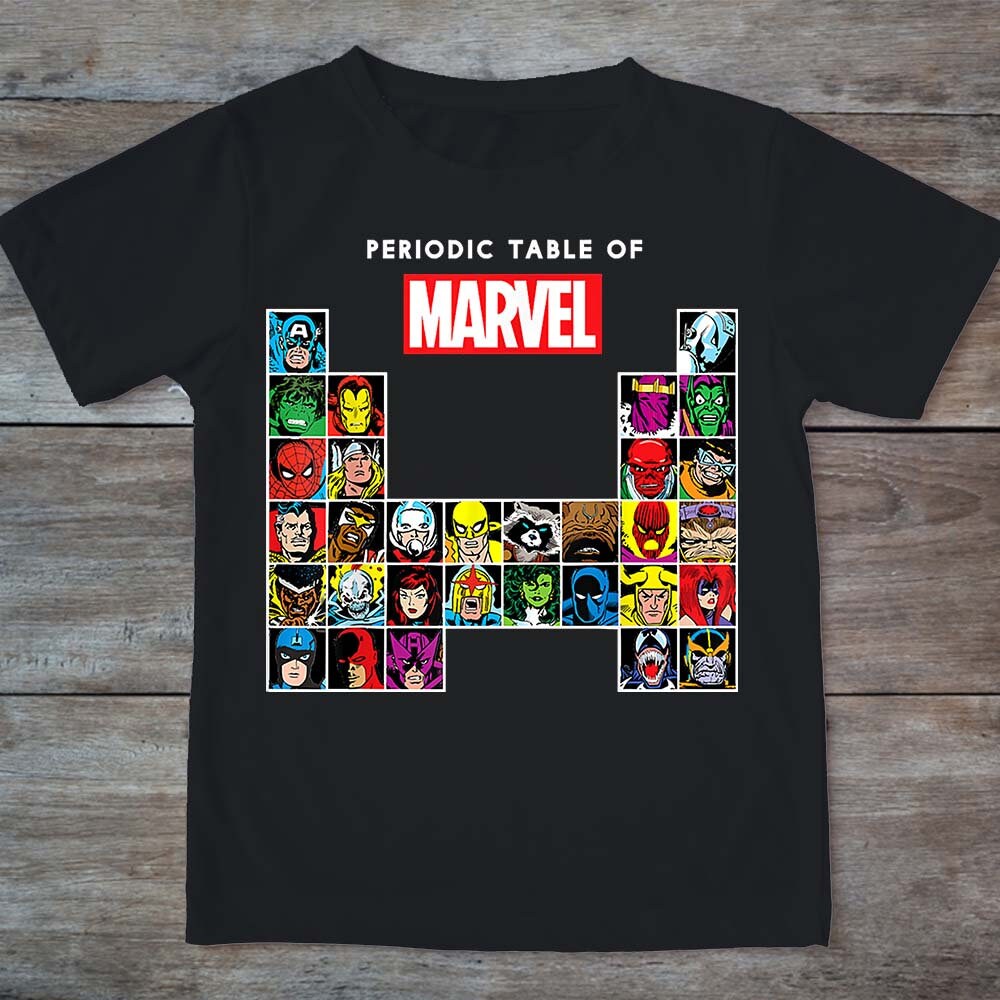 Retro Vintage Periodic Table Of Marvel Avengers Funny Marvel Comic Gift T-Shirt Men Women Kids V-Neck Tee Shirt Sweatshirt Hoodie Tank Top Hoodyx Style