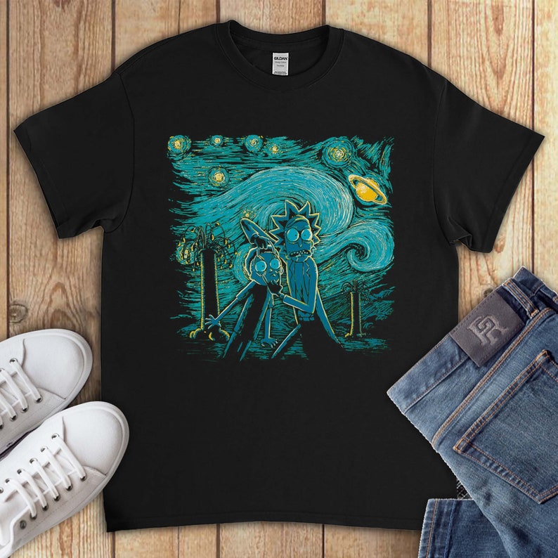 Starry Night Funny Rick and Morty Unisex Gift T-Shirt.