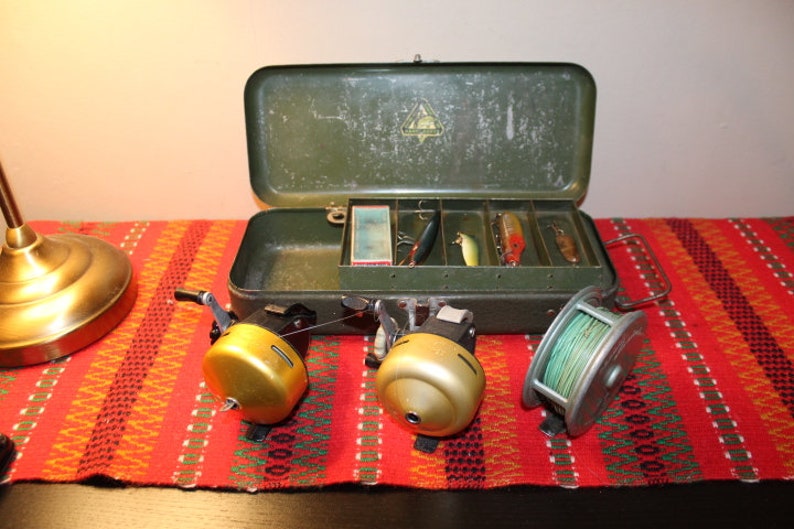 Rare Vintage Outing Mfg Co. Elkhart USA Metal Tackel Box 3 Ea Swedish